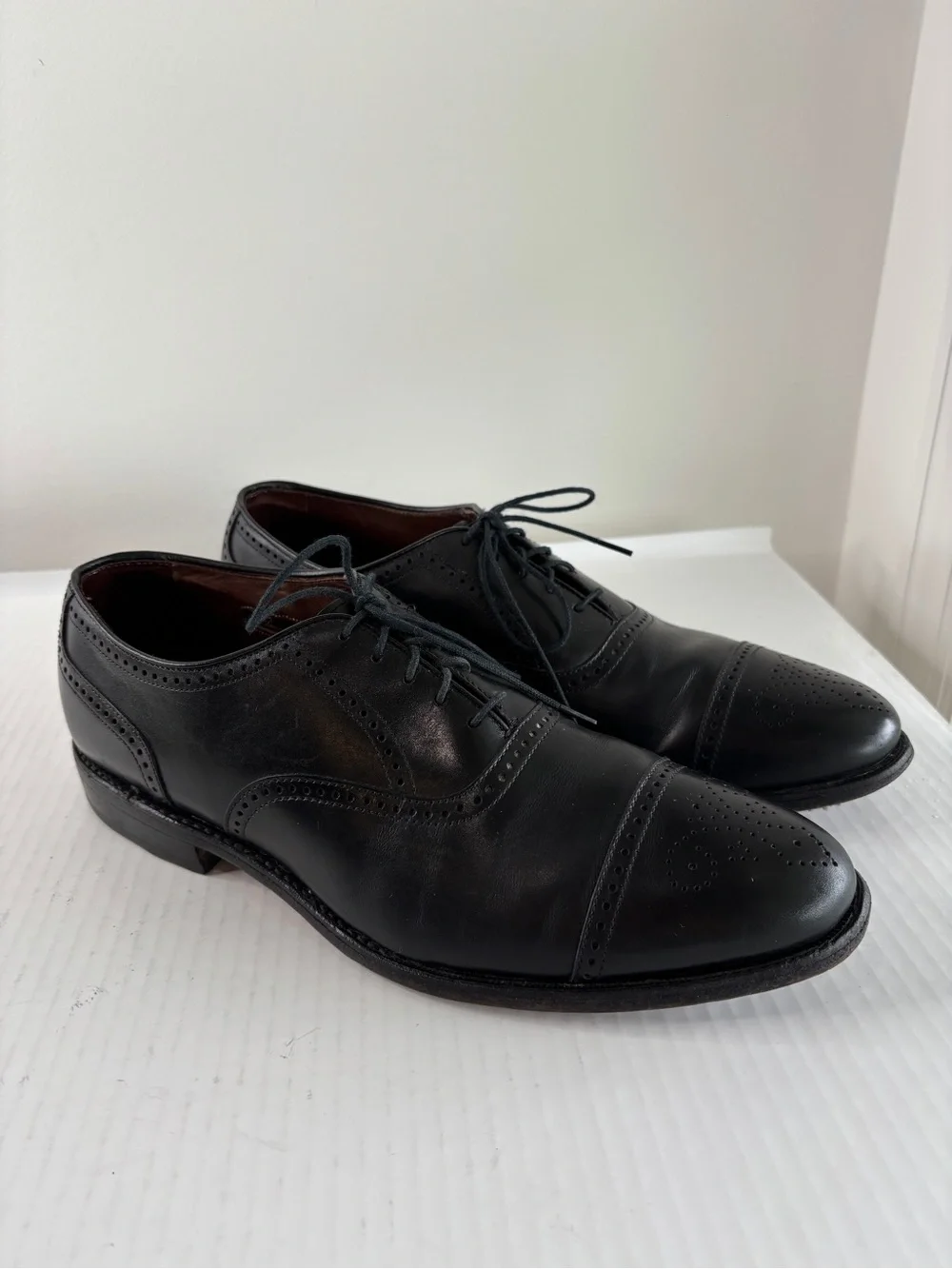 Allen Edmonds Stratton Brouge Cap Toe Oxfords Mens Size 9.5 B Black Leather Sole